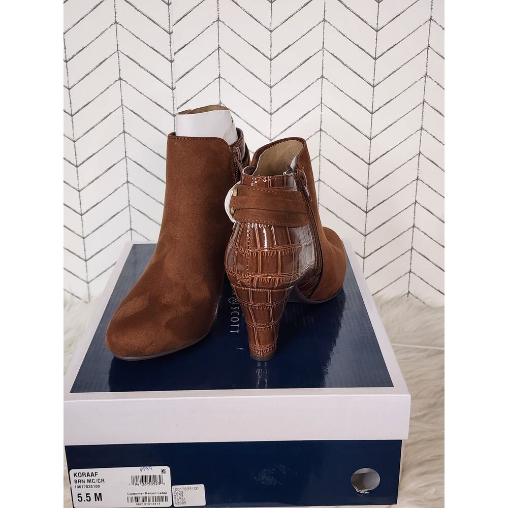 Karen Scott Koraa Dress Booties – Almond Toe Zip Ankle Boots Croc Heel - Brown - Picture 2 of 13